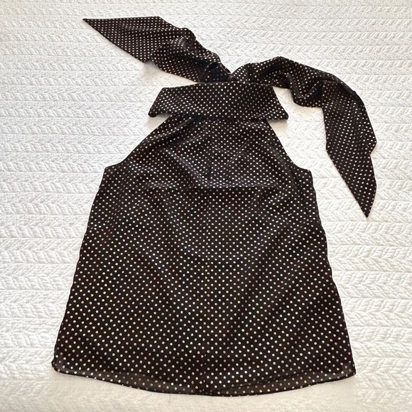 Jason Wu Polka Dot No Sleeve Draped Neck Top with Scarf Sheer Black Gold NWT - Picture 8 of 16